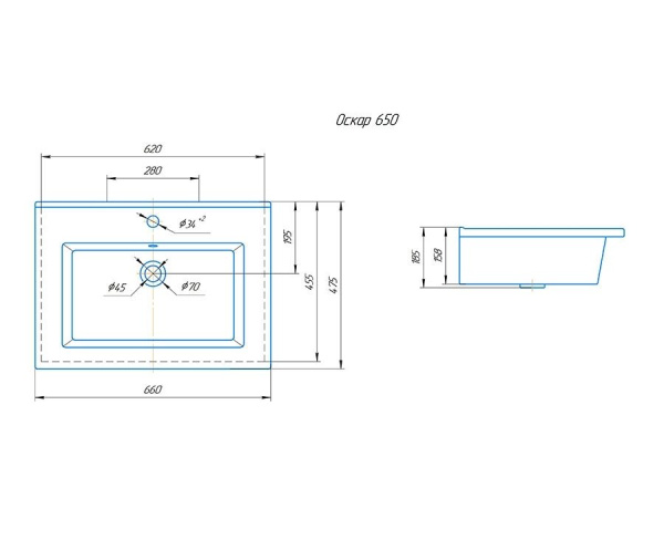 Раковина накладная Kirovit ОСКАР-65